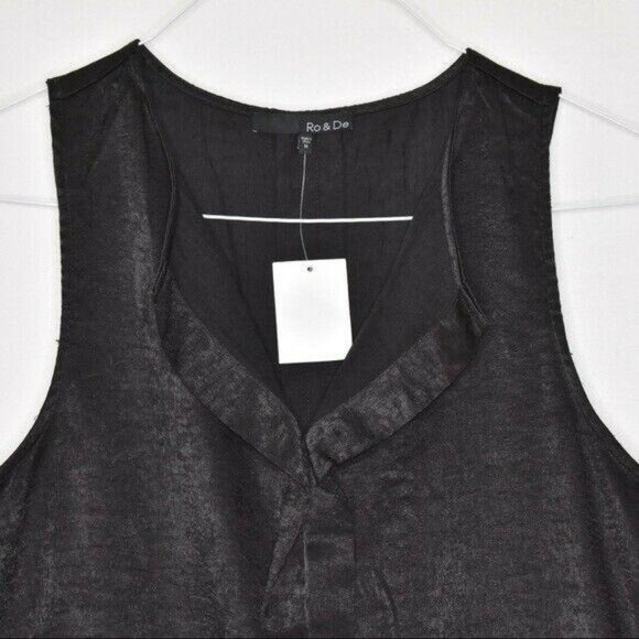 Ro & De Blouse Womens Satin Hi Lo Black Split Neck Nordstrom Tank Top NEW - Picture 2 of 4